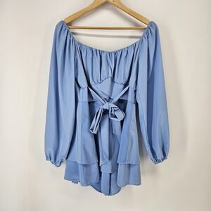 Fairy Blue Boho Jumpsuit Romper Womens Medium M Coquette Whimsical